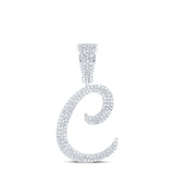 10kt White Gold Mens Round Diamond C Initial Letter Charm Pendant 3/4 Cttw