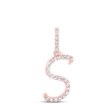 10kt Rose Gold Womens Round Diamond S Initial Letter Pendant 1/10 Cttw