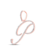 10kt Rose Gold Womens Round Diamond P Initial Letter Pendant 1/2 Cttw