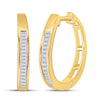 10kt Yellow Gold Womens Baguette Diamond Hoop Earrings 1/5 Cttw