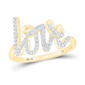 10kt Yellow Gold Womens Round Diamond Love Fashion Ring 1/5 Cttw