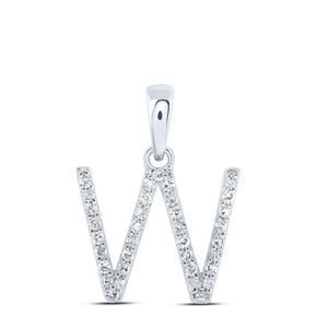 10kt White Gold Womens Round Diamond W Initial Letter Pendant 1/8 Cttw