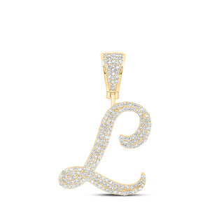 10kt Yellow Gold Mens Round Diamond L Initial Letter Charm Pendant 7/8 Cttw