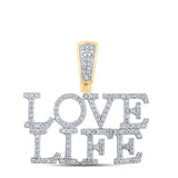 10kt Yellow Gold Mens Round Diamond Love Life Phrase Charm Pendant 1/2 Cttw