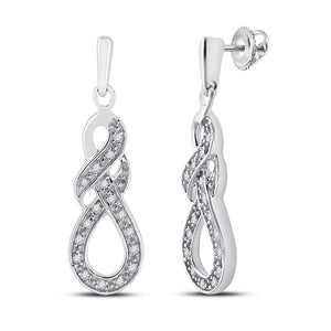 Sterling Silver Womens Round Diamond Dangle Earrings 1/8 Cttw