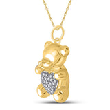 10kt Yellow Gold Womens Round Diamond Bear Heart Animal Pendant 1/10 Cttw