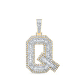 10kt Yellow Gold Mens Baguette Diamond Q Initial Letter Charm Pendant 3-1/2 Cttw