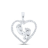 10kt White Gold Womens Round Diamond Footsteps Heart Pendant 1/3 Cttw