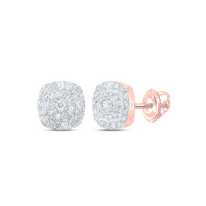 10kt Rose Gold Womens Round Diamond Square Earrings 1/2 Cttw