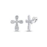 10kt White Gold Womens Round Diamond Cross Earrings 1/8 Cttw