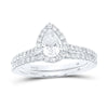 14kt White Gold Pear Diamond Halo Bridal Wedding Ring Band Set 1 Cttw