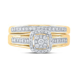 10kt Yellow Gold Round Diamond Cluster Bridal Wedding Ring Band Set 1/3 Cttw