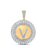 10kt Yellow Gold Mens Round Diamond V Letter Circle Charm Pendant 1-1/5 Cttw