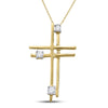 14kt Yellow Gold Womens Round Diamond Simple Layered Cross Pendant 1/20 Cttw