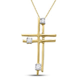 14kt Yellow Gold Womens Round Diamond Simple Layered Cross Pendant 1/20 Cttw