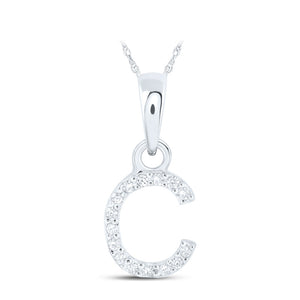 10kt White Gold Womens Round Diamond C Initial Letter Pendant .03 Cttw