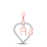 10kt Rose Gold Womens Round Diamond Heart H Letter Pendant 1/10 Cttw