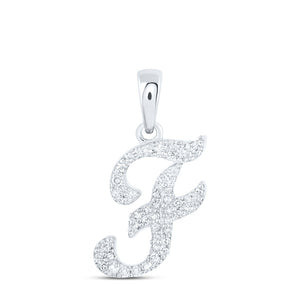 10kt White Gold Womens Round Diamond F Initial Letter Pendant 1/8 Cttw