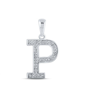 10kt White Gold Womens Round Diamond Initial P Letter Pendant 1/10 Cttw