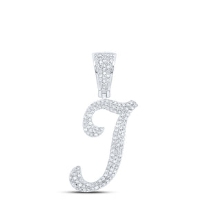 10kt White Gold Mens Round Diamond I Initial Letter Charm Pendant 5/8 Cttw