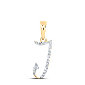 10kt Yellow Gold Womens Round Diamond J Initial Letter Pendant 1/20 Cttw