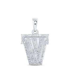 10kt White Gold Womens Round Diamond W Initial Letter Pendant 1/5 Cttw