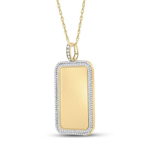 10kt Yellow Gold Mens Baguette Diamond Dog Tag Picture Memory Pendant 2 Cttw