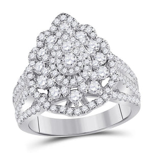 14kt White Gold Round Diamond Cluster Pear Bridal Wedding Engagement Ring 1-3/4 Cttw