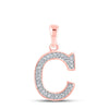 10kt Rose Gold Womens Round Diamond Initial C Letter Pendant 1/12 Cttw