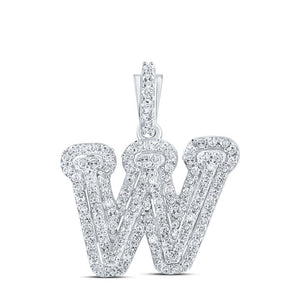 10kt White Gold Womens Round Diamond W Initial Letter Pendant 1/3 Cttw