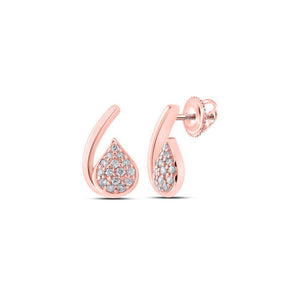 10kt Rose Gold Womens Round Diamond Cluster Earrings 1/6 Cttw