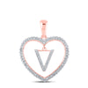 10kt Rose Gold Womens Round Diamond Heart V Letter Pendant 1/4 Cttw