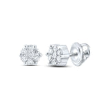 10kt White Gold Womens Round Diamond Flower Cluster Earrings 1/6 Cttw