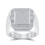 Sterling Silver Mens Round Diamond Rectangle Fashion Ring 1/2 Cttw