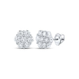 14kt White Gold Womens Round Diamond Flower Cluster Earrings 2-5/8 Cttw