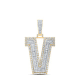 10kt Yellow Gold Mens Baguette Diamond V Initial Letter Charm Pendant 2-3/4 Cttw