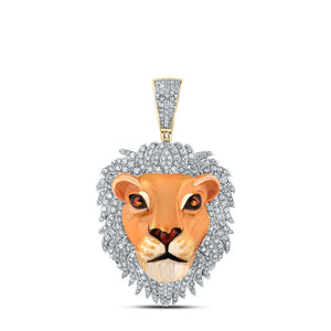 10kt Yellow Gold Mens Round Diamond Lion Face Animal Charm Pendant 1 Cttw