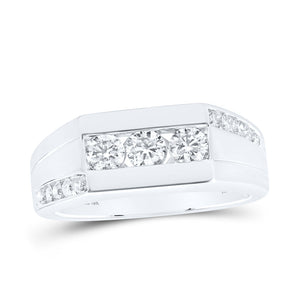 10kt White Gold Mens Round Diamond Flat Top Band Ring 1 Cttw