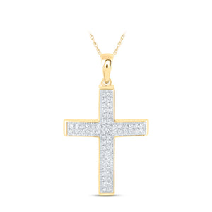 10kt Yellow Gold Womens Round Diamond Cross Pendant 3/8 Cttw