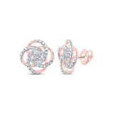 10kt Rose Gold Womens Round Diamond Cluster Earrings 1/6 Cttw