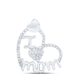 10kt White Gold Womens Round Diamond I Heart Mom Pendant 1/4 Cttw