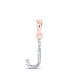 10kt Rose Gold Womens Round Diamond J Initial Letter Pendant 1/20 Cttw