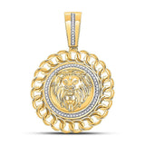 10kt Yellow Gold Mens Round Diamond Lion Head Circle Charm Pendant 1/5 Cttw