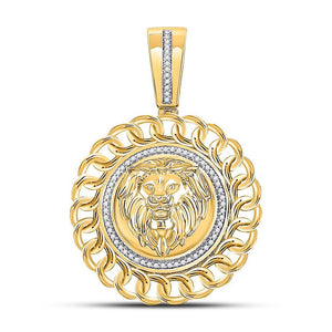 10kt Yellow Gold Mens Round Diamond Lion Head Circle Charm Pendant 1/5 Cttw