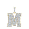 10kt Yellow Gold Mens Baguette Diamond M Initial Letter Charm Pendant 4-3/8 Cttw