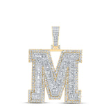 10kt Yellow Gold Mens Baguette Diamond M Initial Letter Charm Pendant 4-3/8 Cttw