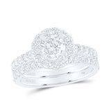 14kt White Gold Round Diamond Halo Bridal Wedding Ring Band Set 1-7/8 Cttw