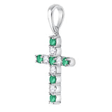 10kt White Gold Womens Round Synthetic Emerald Cross Pendant 1/3 Cttw