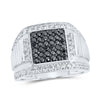 10kt White Gold Mens Round Black Color Treated Diamond Square Ring 1-5/8 Cttw