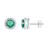 10kt White Gold Womens Round Synthetic Emerald Solitaire Stud Earrings 1 Cttw